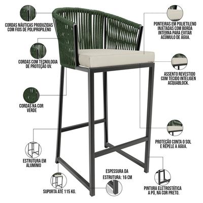 Kit Mesa Bistrô Com 03 Banquetas Área Gourmet D04 Verde