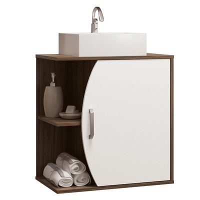 Conjunto Para Banheiro Armário Gabinete 01 Porta 60 Cm Com Cuba Duna B06 Branco Nogal - Lyam Decor