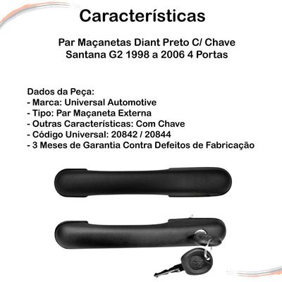 Par Maçanetas Diant Preto C/ Chave Santana G2 98 a 06 4 Ptas