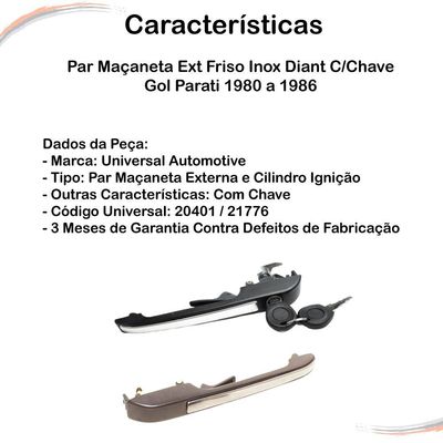 Par Maçaneta Ext Friso Inox Diant C/chave Gol Parati 80 a 86