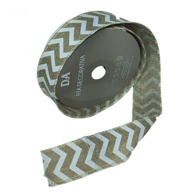 Fita Decorativa Juta Bege Com Detalhes Branco 7 X 9.14