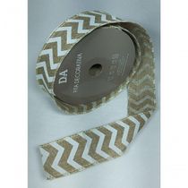 Fita Decorativa Juta Bege Com Detalhes Branco 7 X 9.14