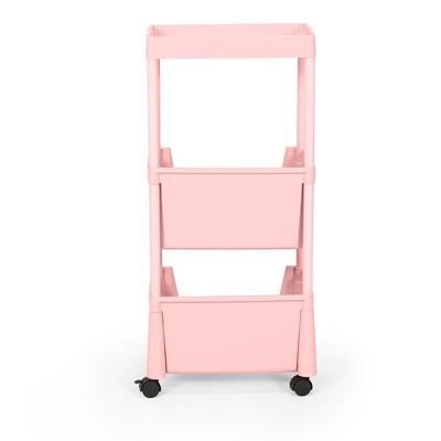 Carrinho Multiuso Prático 3 Prateleiras Em Plástico Com Rodízio - Rosa