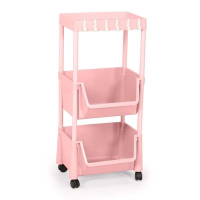 Carrinho Multiuso Prático 3 Prateleiras Em Plástico Com Rodízio - Rosa