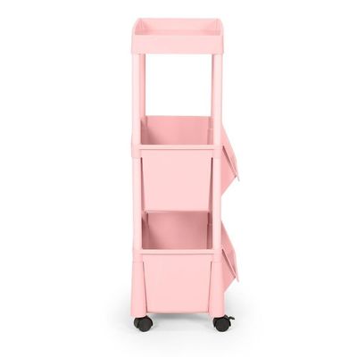 Carrinho Multiuso Prático 3 Prateleiras Em Plástico Com Rodízio - Rosa