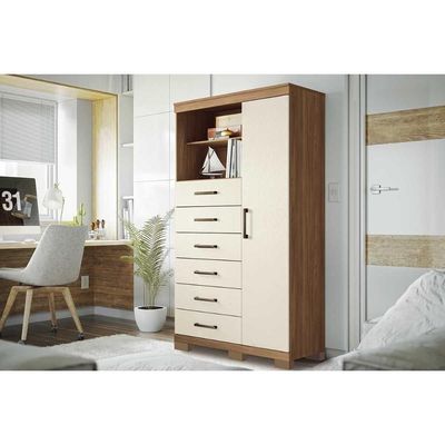 Cômoda Casal Marabá 1.6 C- 1 Porta 2 Nichos E 6 Gavetas C- Pés Jatoba-areia - Santos Andirá