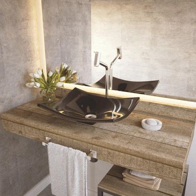 Cuba De Apoio Para Banheiro Lavabo C01 Folha F44 Preto