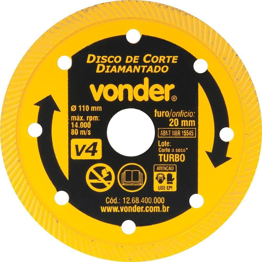 Disco Diamantado 110Mm Turbo Furo 20Mm V4 - Vonder
