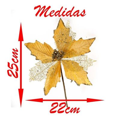 Kit 8 Flores Cabo Artificial Decoração De Natal Brilho 25cm