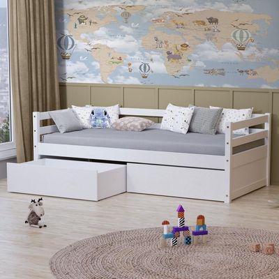 Cama Infantil Eco Com 02 Gavetas Madeira Maciça Branco Mobilistore