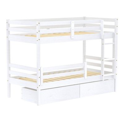 Beliche Infantil Eco Com 02 Gavetas E Grade De Proteção Madeira Maciça Branco Mobilistore