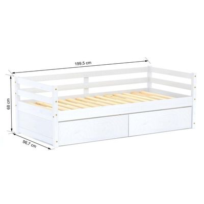 Cama Solteiro Eco Com 02 Gavetas Madeira Maciça Branco Mobilistore