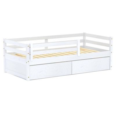 Cama Solteiro Eco Com 02 Gavetas E Grade De Proteção Madeira Maciça Branco Mobilistore