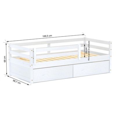 Cama Solteiro Eco Com 02 Gavetas E Grade De Proteção Madeira Maciça Branco Mobilistore