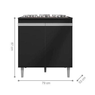 Balcão Para Cozinha 2 Portas United Preto Fosco
