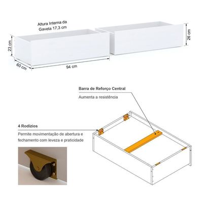 Beliche Com Cama Casal Eco Com 02 Gavetas Madeira Maciça Branco Mobilistore