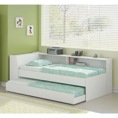 Cama Solteiro Bicama Estante +luz+2colc Ditália Bb2829 Cor:branco Branco