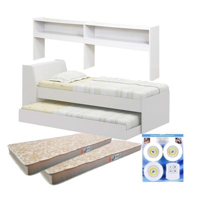 Cama Solteiro Bicama Estante +luz+2colc Ditália Bb2829 Cor:branco Branco