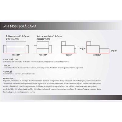 Sofá Cama Casal MH1456 Courano Preto - Herval