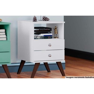 Mesa Lateral p/ Sala RT3103 c/ 2 Gavetas Branco - Movelbento