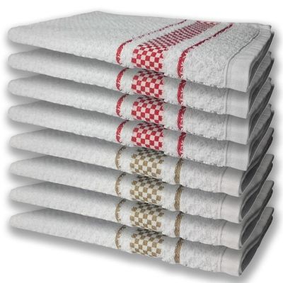 8 Panos De Prato Atoalhado Premium 4 Vermelho 4 Marrom