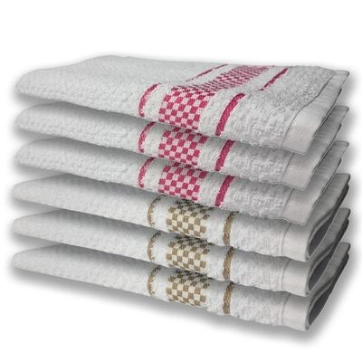 6 Panos De Prato Atoalhado Felpudo Rosa e Marrom