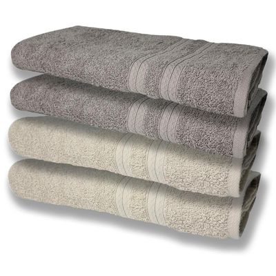 4 Toalhas Felpudas Grande E Grossa Algodão 80x150 Bege+cinza