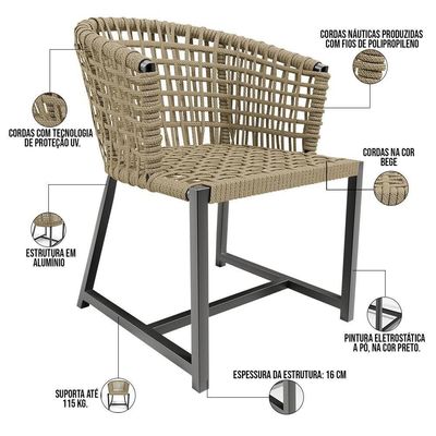 Kit Mesa Wine Com 4 Cadeiras Área Externa Belize D04 Bege