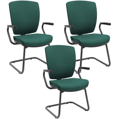 Kit 3 Cadeiras De Escritório Fixa Executiva Office Preto Slim Alta Flexi P03 Poliéster Verde - Lyam