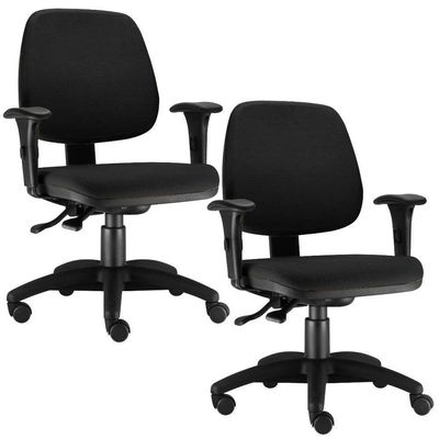 Kit 02 Cadeiras Job L02 Executiva Ergonomica Crepe Preto