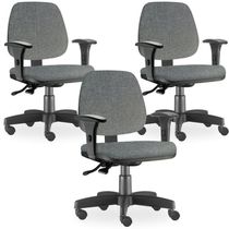 Kit 03 Cadeiras De Escritório Giratória Job Cinza Escuro
