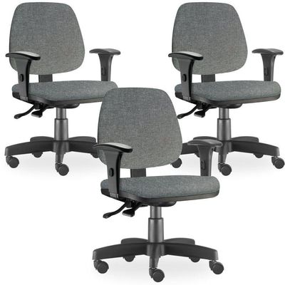 Kit 03 Cadeiras De Escritório Giratória Job Cinza Escuro