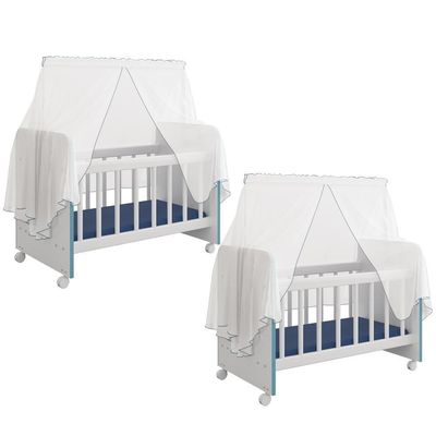 Kit 2 Berços Para Boneca Brinquedo Infantil Branco Azul
