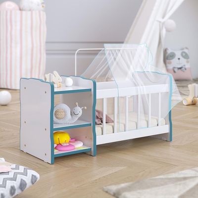 Berço Boneca Cristal Ursinho C02 Branco Azul