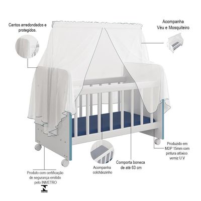Kit 4 Berços Para Boneca Brinquedo Infantil Branco Azul