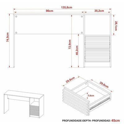 Escrivaninha-mesa Escritório 135,8cm 2 Gavetas E Nicho Multimóveis Cr25262 Amêndoa Amêndoa