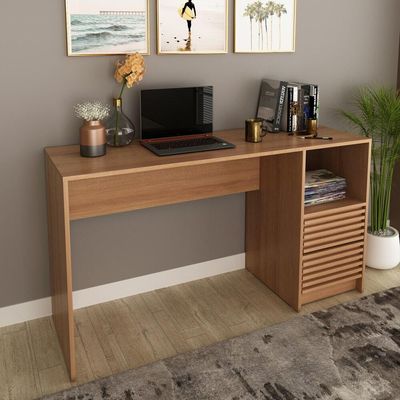 Escrivaninha-mesa Escritório 135,8cm 2 Gavetas E Nicho Multimóveis Cr25262 Amêndoa Amêndoa