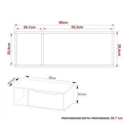 Gabinete Banheiro 80cm Com 1 Porta E Nicho Multimóveis Cr10122 Amêndoa-branco Amêndoa-branco