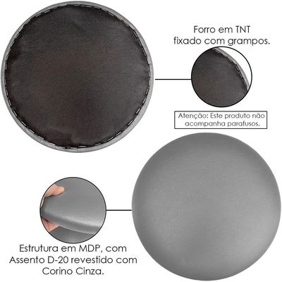 Kit 03 Assentos Redondo Cinza 35 Cm