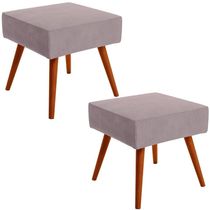 Kit 02 Puffs Banqueta Decorativa Com Pés Palito Suede Rosê