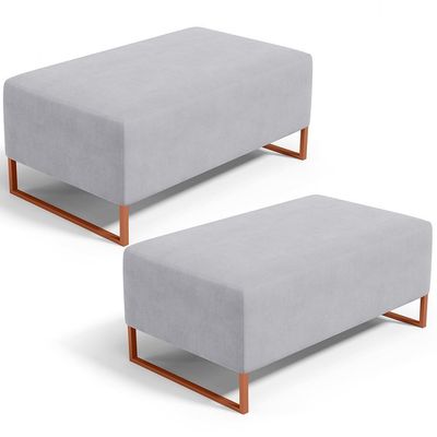 Kit 02 Puffs Decorativo Sala De Estar Cléo 90cm W01 Base Ferro Cobre Suede Cinza - Lyam Decor