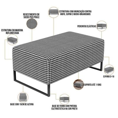 Kit 02 Puffs Cléo W01 Base Ferro 90 Cm Suede Pied Poule