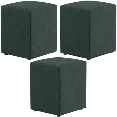 Kit 03 Puffs Quadrado L02 Decorativo Linho Verde