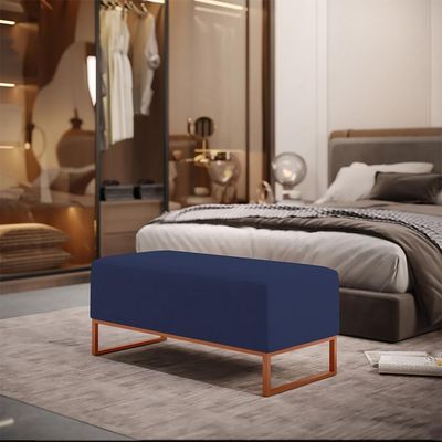 Puff Decorativo Sala De Estar Cléo 90cm Base De Ferro Cobre W01 Suede Azul Marinho - Lyam Decor