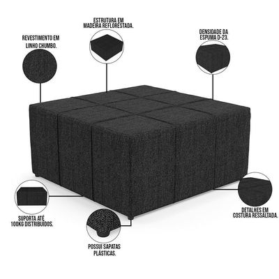 Puff Quadrado Milano 90x90cm W01 Linho Chumbo