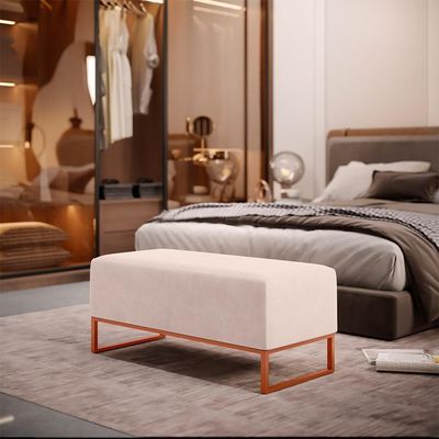Puff Decorativo Sala De Estar Cléo 90Cm Cobre W01 Suede Bege