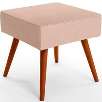 Puff Banqueta Decorativa Com Pés Palito Lívia Linho Rosê