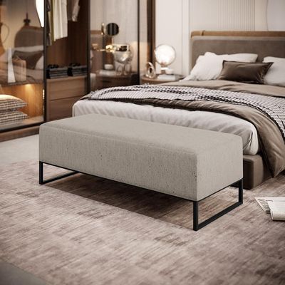 Puff Sala De Estar Bali W01 Base Ferro 120x50 Cm Linho Bege