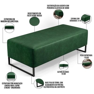 Kit 02 Puffs Bali Base Ferro 120x50 Cm Facto Verde Musgo