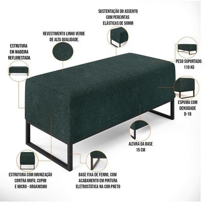 Kit 02 Puffs Cléo W01 Base Ferro 90 Cm Linho Verde Musgo